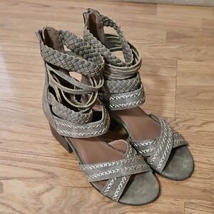 Maurices Gray Heeled Sandals with Braided Straps